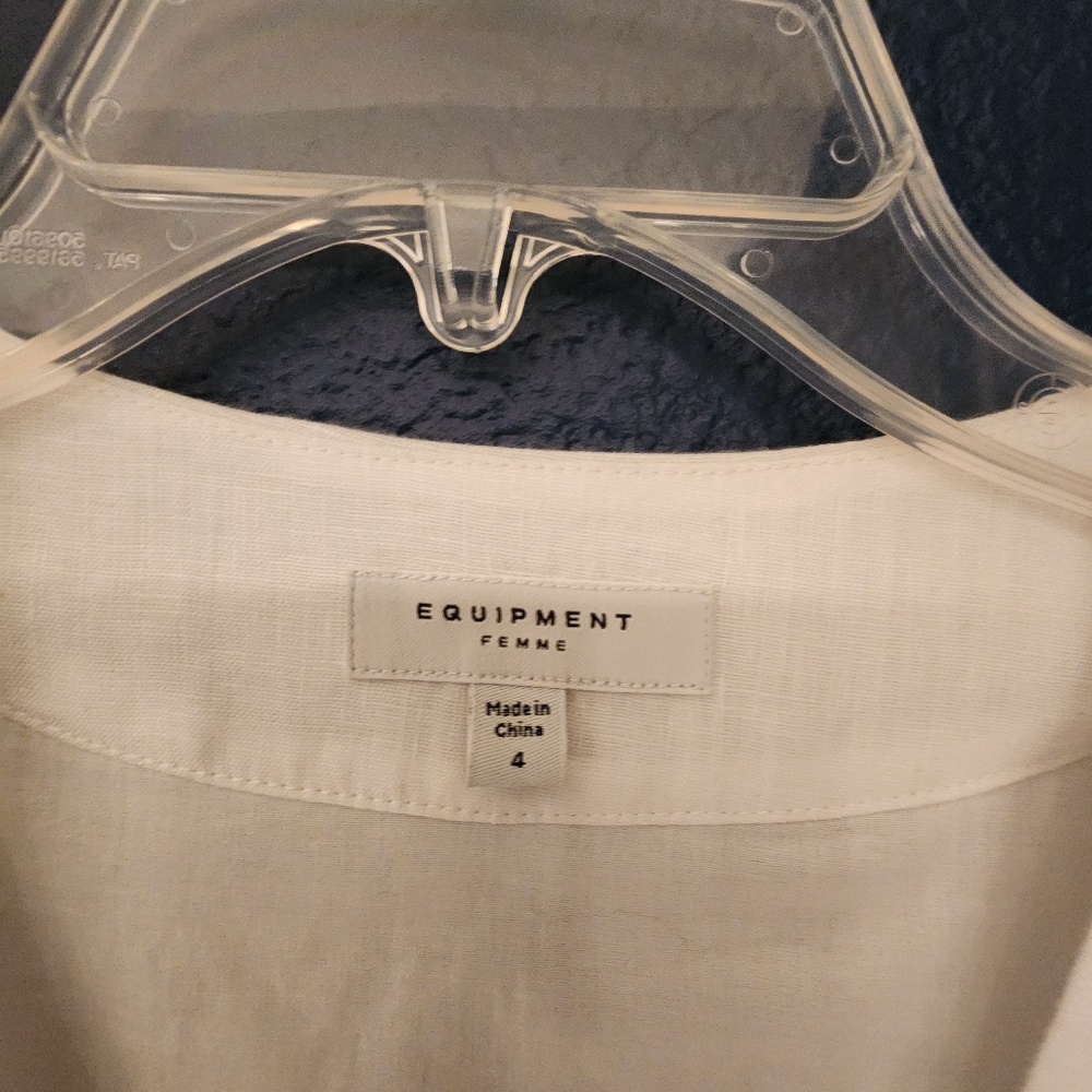 EQUIPMENT Bernyce Belted Linen Mini Dress In White Size 4 - Picture 12 of 16